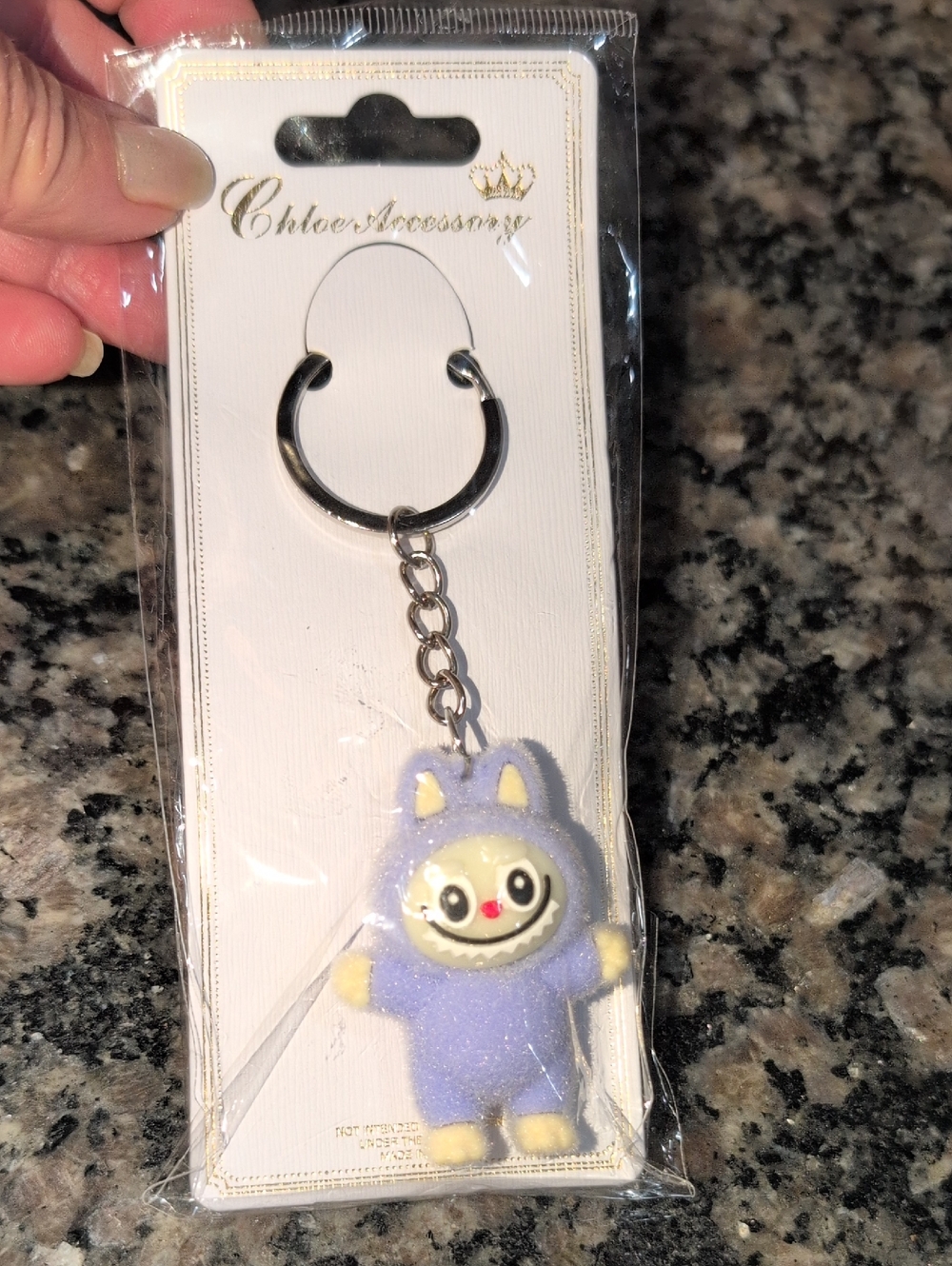 Chloe Accessory Purple and Cream  Character Keychain with Silver Ring NWT
